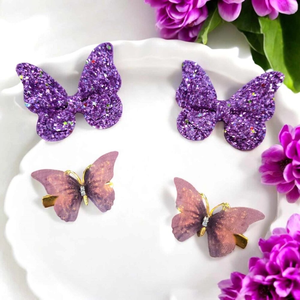 Purple Butterfly Hair Bow Set
